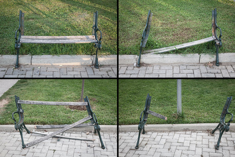 Neglected and forgotten benches in Tirana's park without a name.