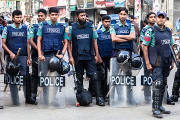 Riot police in Khulna, Bangladesh