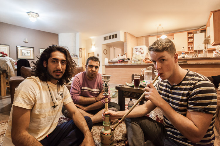 Having some waterpipe after I was hitchhiking and got invited by these people inside their house in Shiraz