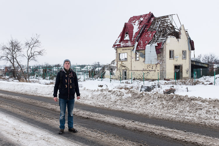 A destroyed house remains where was once a blockpost erected by the pro-Russian Motorola unit in Semenovka.