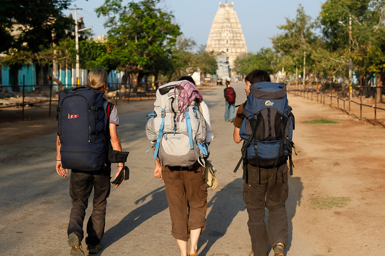 Backbackers travelling in Hampi, India