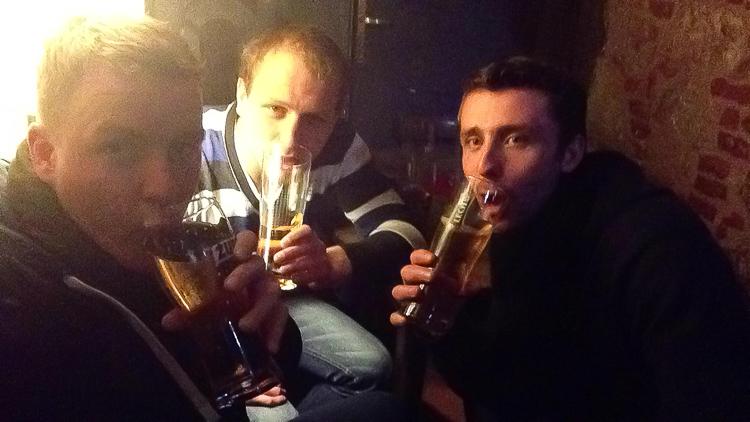 Sharing beers with some good friends in Krakow, Poland during New Year's Eve