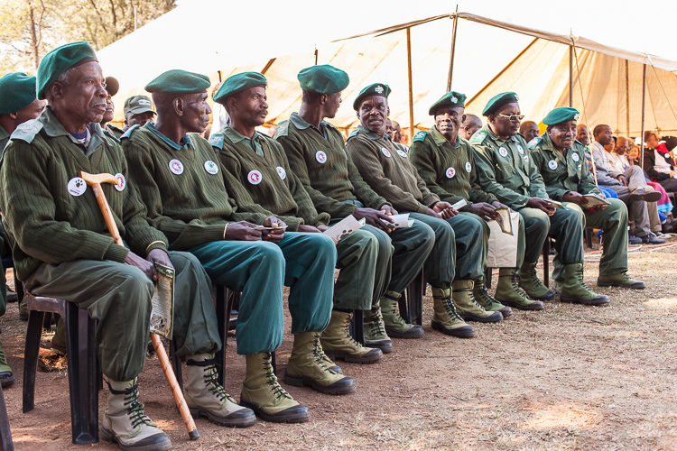 The rangers of Swaziland's wild life parks proudly sitting front row. They daily risk their lives as they battle the illegal poachers who are usually armed to the teeth.