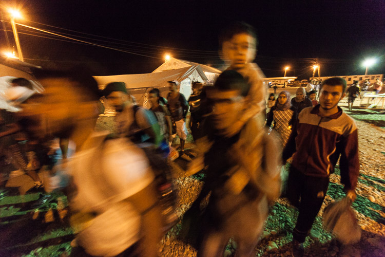 The Gevgelija camp in south Macedonia never sleeps. Thousands of refugees keep pouring in, day and night, every day.