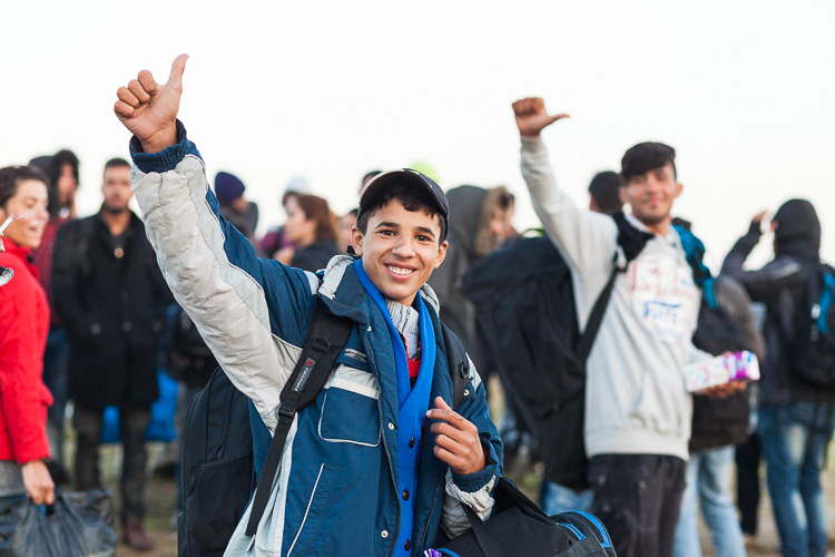 Spirits are up as refugees are crossing into Serbia on an early morning