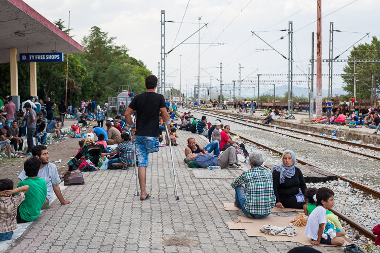 Refugees walk for hours in Greece, trying to reach the (unofficial) border crossing with the Republic of Macedonia. There is no special help to those who are injured, they often rely on their friends or family trying to get to the EU.