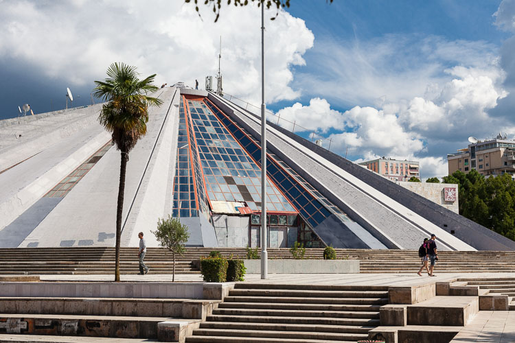 Freshly painted, the Pyramid still sits as a reminder of communism in downtown Tirana.