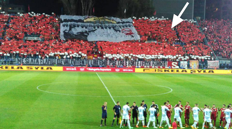 Partizani choreography. The white arrow shows where I was standing. (source: Andy)