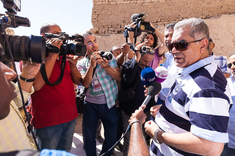 Antiquities Minister Mamdouh Eldamaty in front of the press.