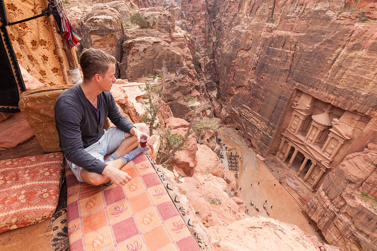 Looking over the ancient rose-red city of Petra, in Jordan.