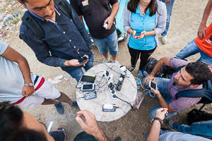 Refugees in Macedonia charging phones